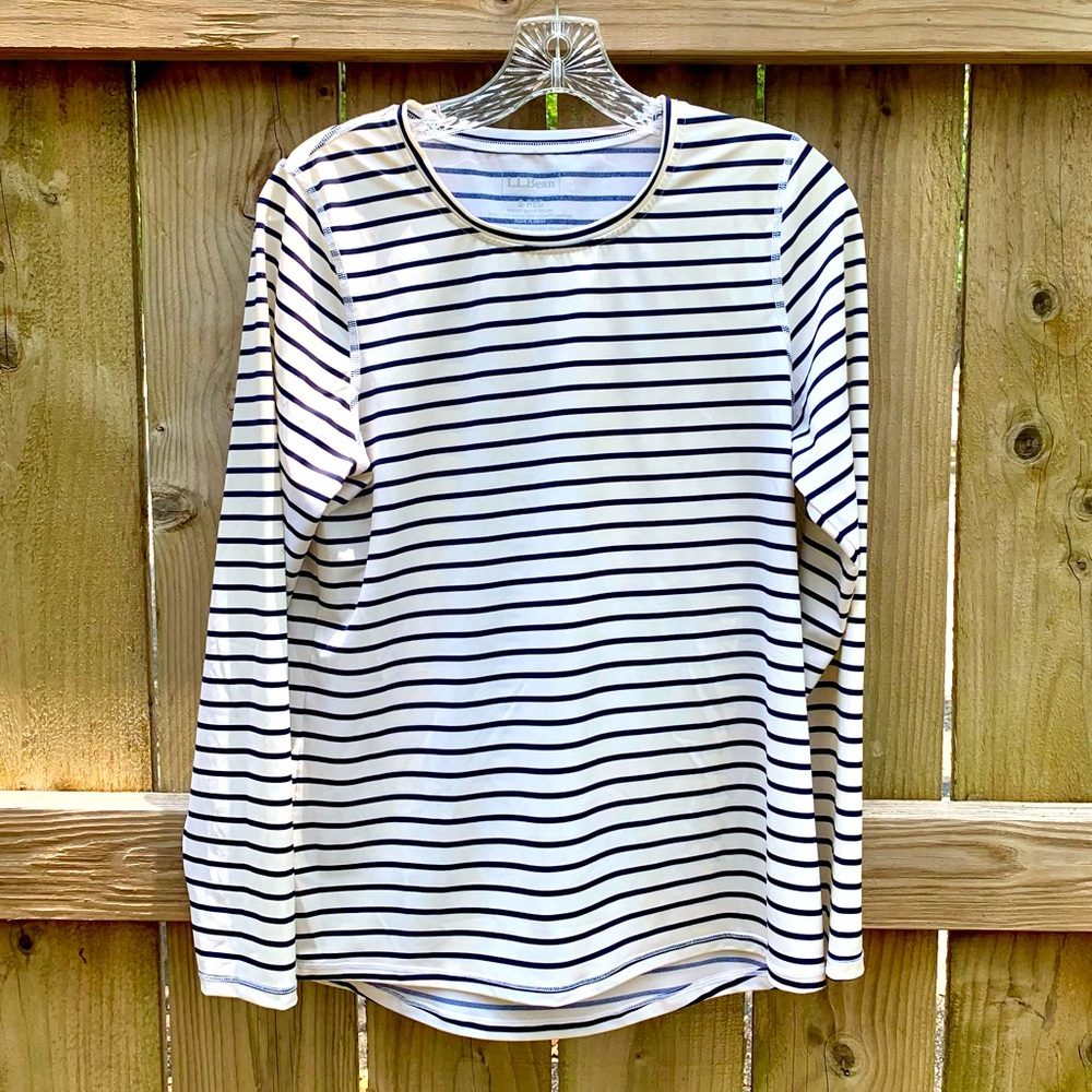 L.L. Bean UPF 50+ Sun and Swim Shirt - White/Navy Stripe